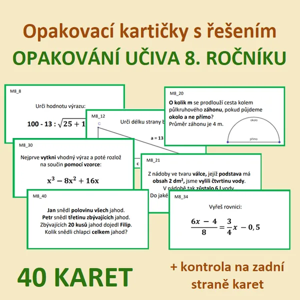 Opakovací kartičky s řešením - OPAKOVÁNÍ UČIVA 8. ROČNÍKU 1