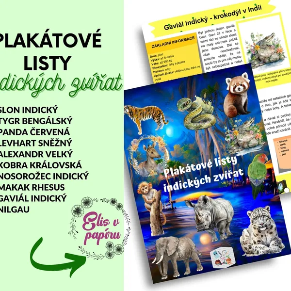Plakátové listy indických zvířat 1