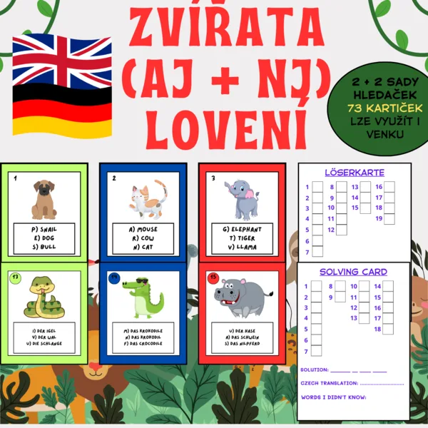hra na LOVCE ZVÍŘAT - v NJ a AJ / 4 sady / 73 karet 1