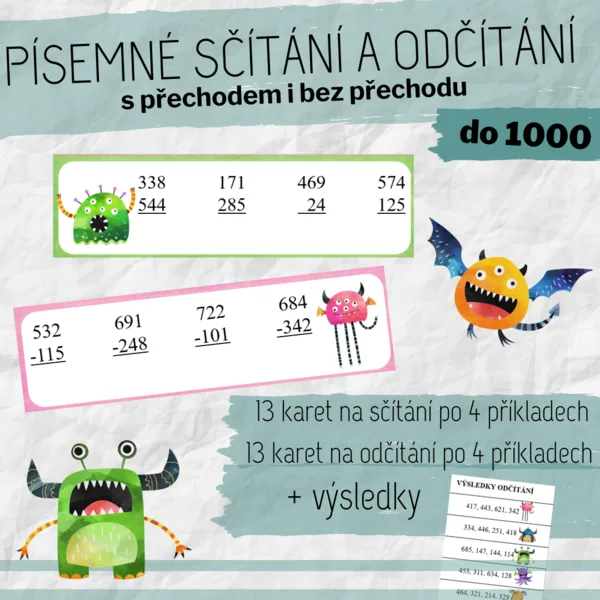 Písemné sčítání a odčítání do 1000 1