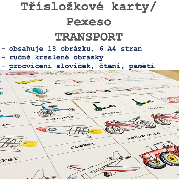 Třísložkové karty/Pexeso - Transport 1