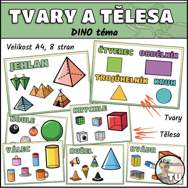Geometrické tvary a tělesa - dino design 1