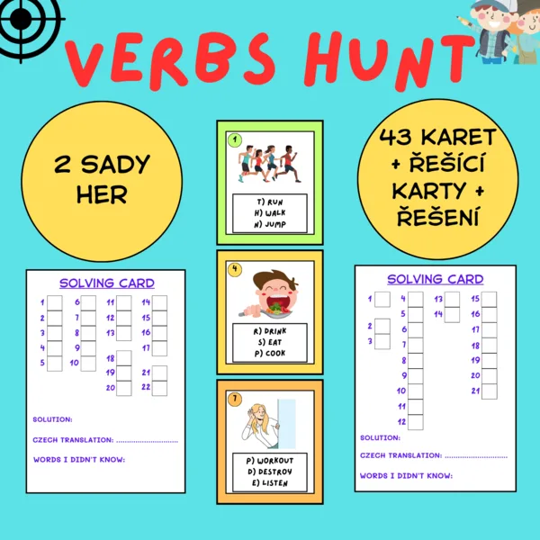 VERBS HUNT - 2 SADY HLEDAČEK na slovesa 1