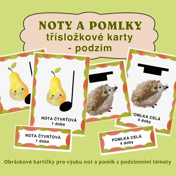 Noty a pomlky - třísložkové karty - podzim 1