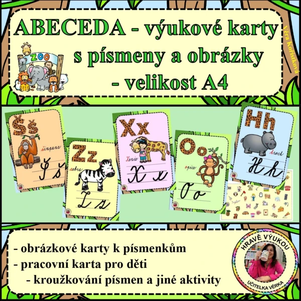 ABECEDA – ZOO – výukové karty s písmeny a obrázky A4 1