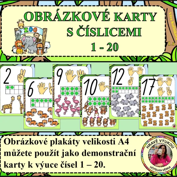 OBRÁZKOVÉ KARTY S ČÍSLICEMI 1 – 20 – ZOO 1