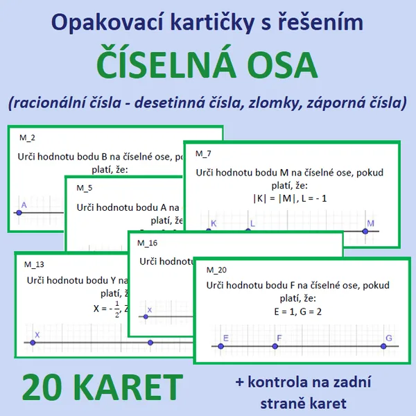 Opakovací kartičky s řešením – ČÍSELNÁ OSA (racionální čísla - desetinná čísla, zlomky, záporná čísla) 1