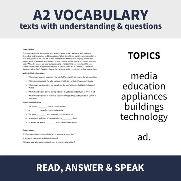 A2 READING - VARIOUS TOPICS (sada čtení s porozuměním na různá témata) 1