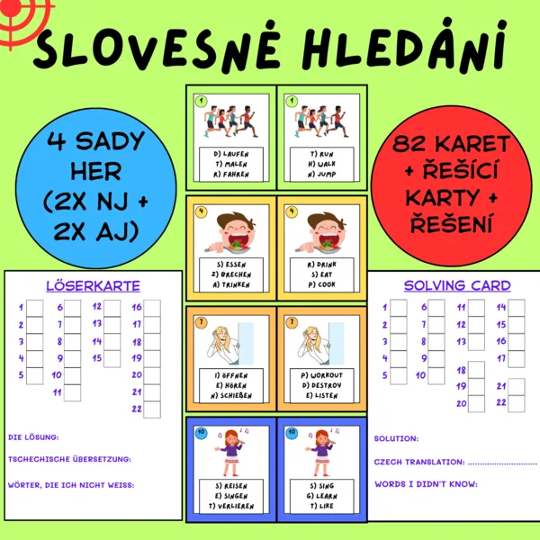 Slovesné hledačky v NJ i AJ - 4 sady hledaček 1