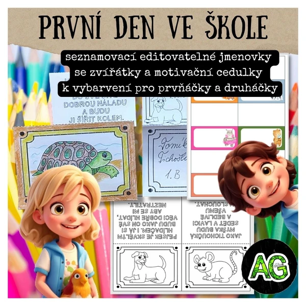 Cedulky k vymalování s motivací a jednoduché jmenovky na lavici 1