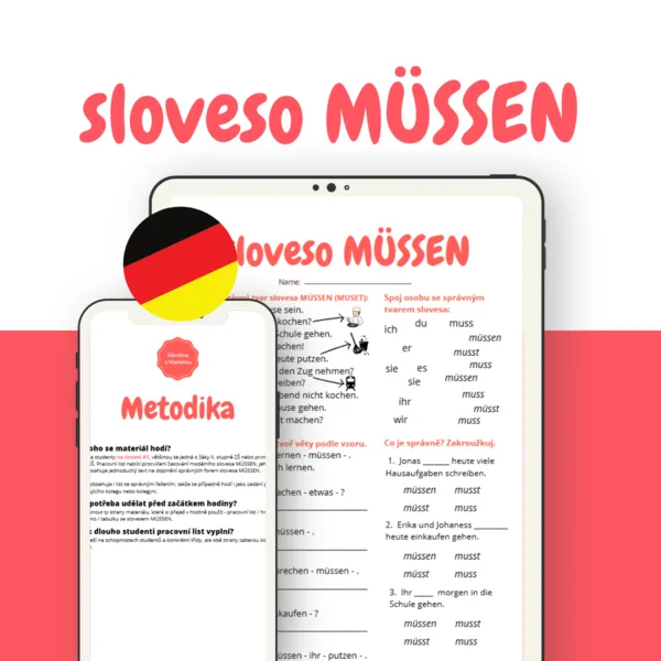 Sloveso MÜSSEN: pracovní list, doplňovačka textu a domino 1