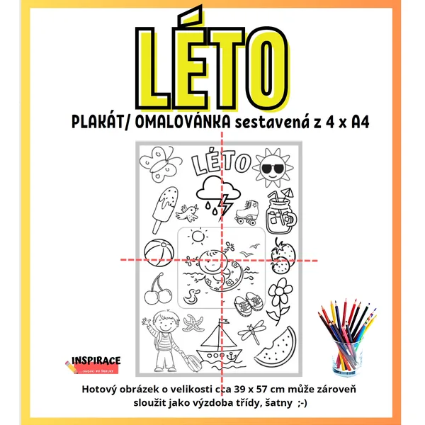 VELKÉ omalovánky / plakát LÉTO (4xA4) ☀️ 1
