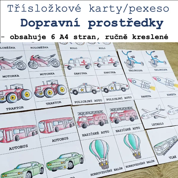 Třísložkové karty/Pexeso - Dopravní prostředky 1