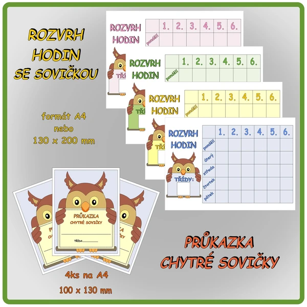 Rozvrh hodin se sovičkou a průkazka chytré sovičky 1