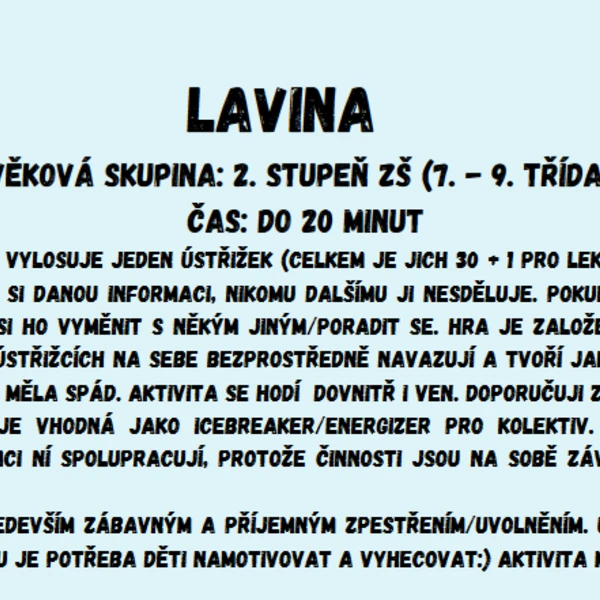 LAVINA - HRA PRO TŘÍDNÍ KOLEKTIV ('energizer' vhodný do TH, na adaptační kurzy...)  1