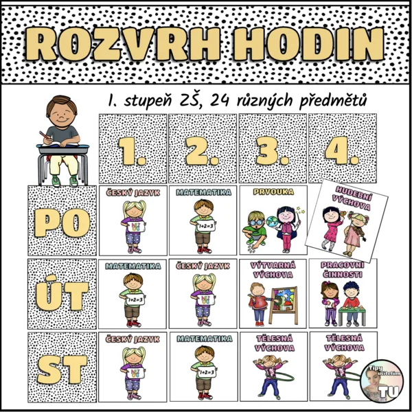 Velký rozvrh hodin - boho design 1