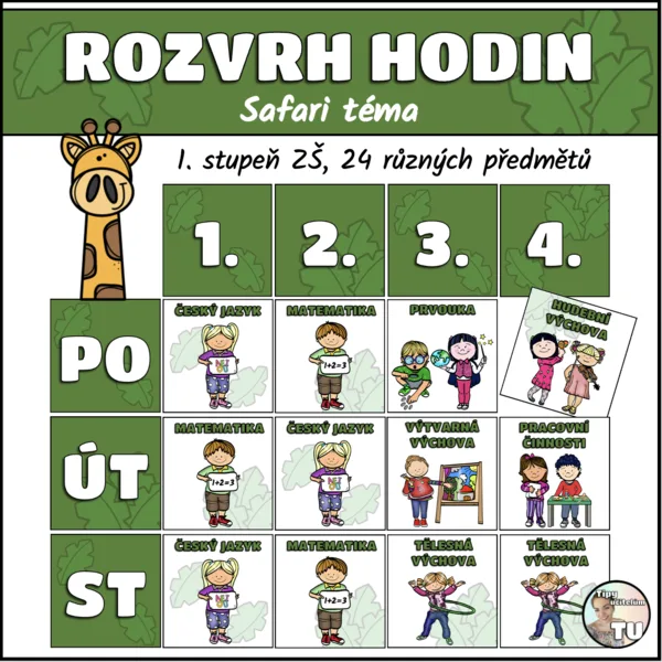 Velký rozvrh hodin - safari téma 1