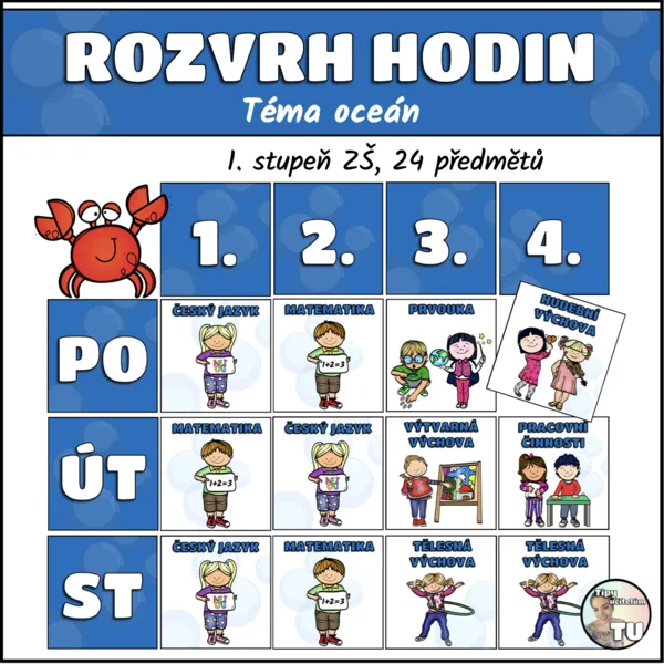 Velký rozvrh hodin - téma oceán 1