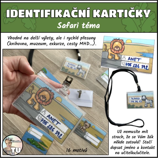 Identifikační kartičky - safari téma 1
