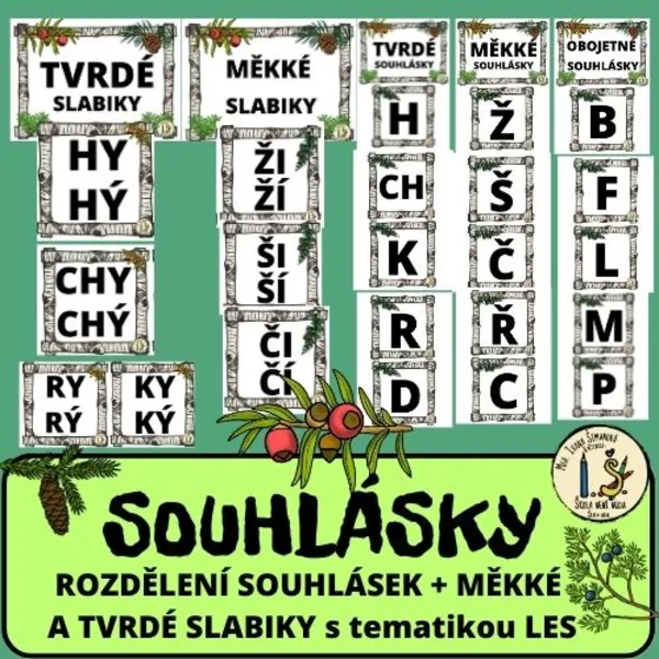 SOUHLÁSKY, slabiky - rozdělení - tematika LES 1