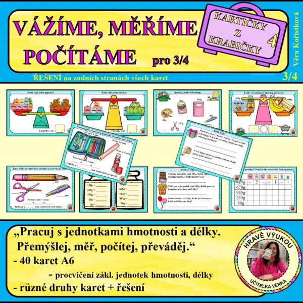 VÁŽÍME, MĚŘÍME, POČÍTÁME DO 1000 – Kartičky z krabičky 4 – M3/4 1