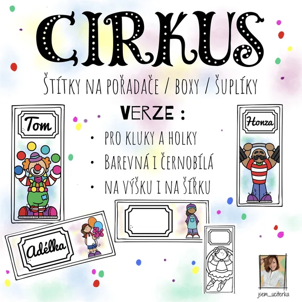 CIRKUS - štítky na pořadače/boxy a šuplíky  1