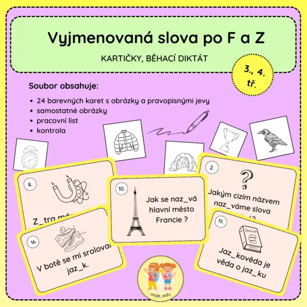 Vyjmenovaná slova po F a Z - kartičky, běhací diktát 1