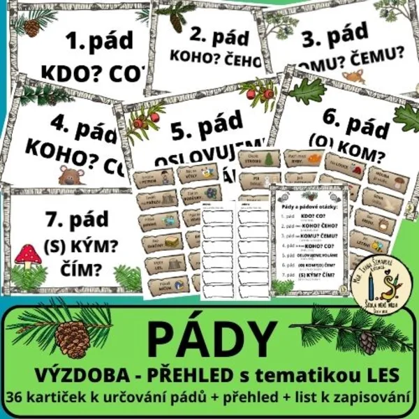PÁDY - PŘEHLED + 36 KARTIČEK s tématikou LES 1