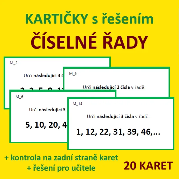 KARTIČKY s řešením – ČÍSELNÉ ŘADY 1