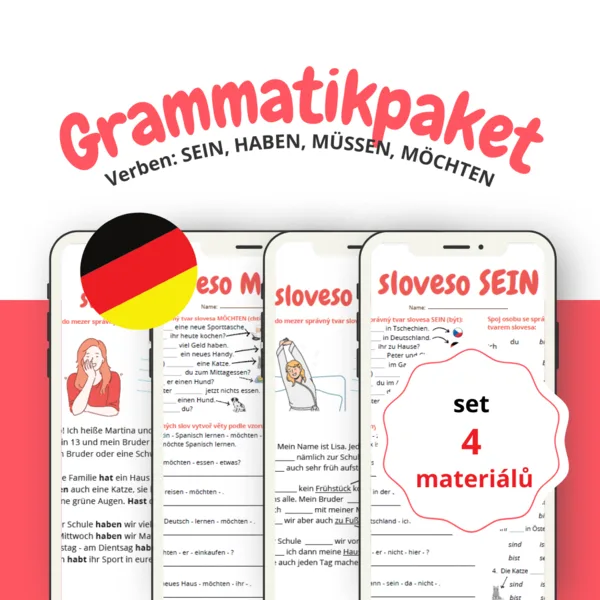 Gramatický balíček: set 4 materiálů ke slovesům SEIN, HABEN, MÖCHTEN, MÜSSEN 1
