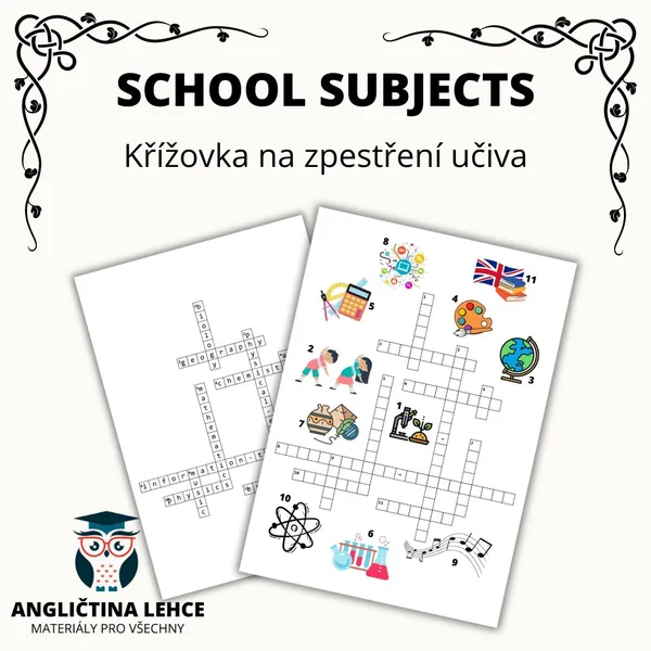 Křížovka: SCHOOL SUBJECTS 1