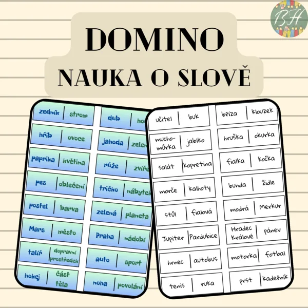 Domino - nauka o slově (slova nadřazená, podřazená, souřadná, citově zabarvená, protikladná) 1