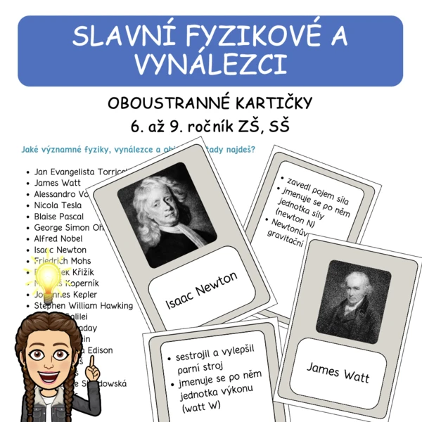 Slavní fyzikové a vynálezci - oboustranné karty 1