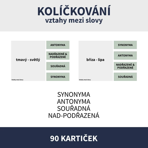 VZTAHY MEZI SLOVY - KOLÍČKOVÁNÍ (synonyma, antonyma, nadřazená, podřazená, souřadná) 1
