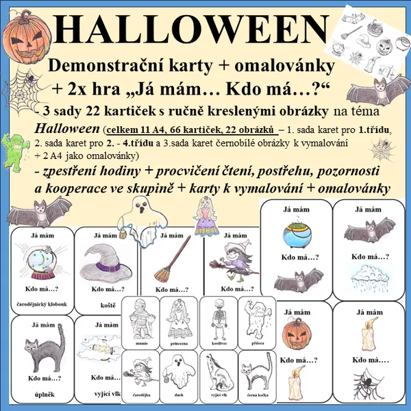 HALLOWEEN zábavně - 3 sady karet + omalovánky 1