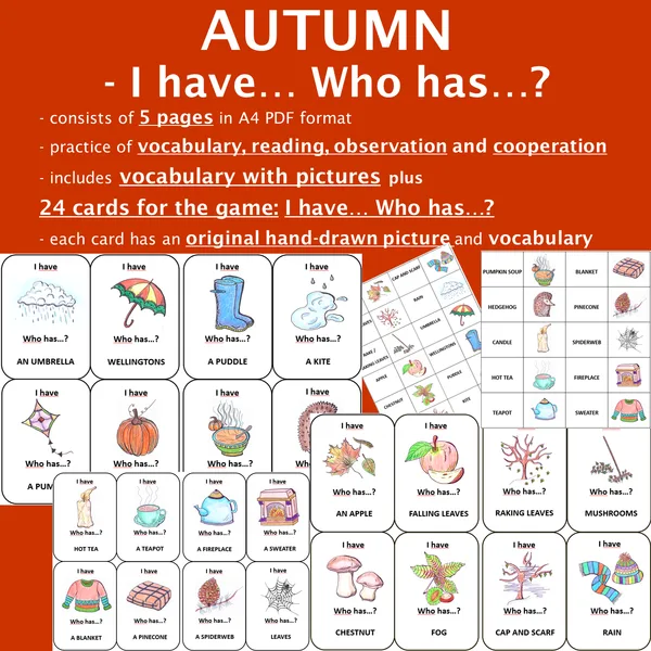 PODZIM / AUTUMN - Vocabulary + Game I HAVE... WHO HAS...? COLOURED 1