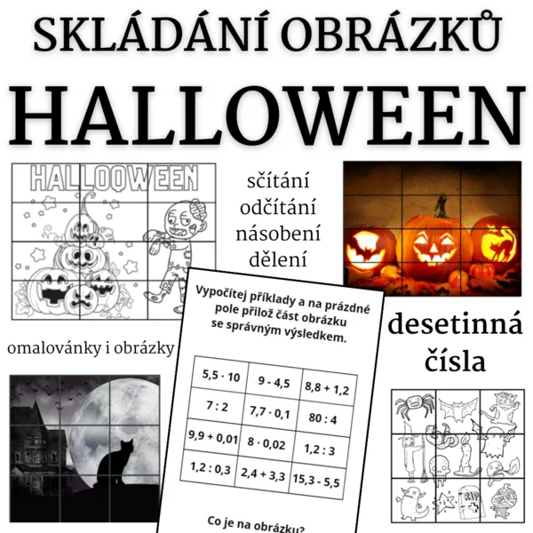 Halloweenské skládání obrázků - početní operace desetinná čísla 1