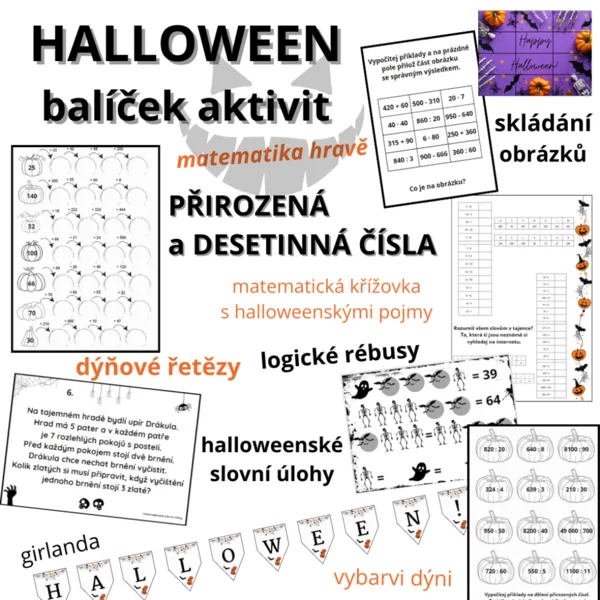 Halloweenský balíček - matematika (přirozená a desetinná čísla) 1