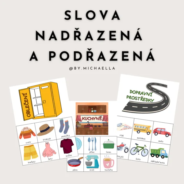 Slova nadřazená a podřazená - kartičky s obrázky 1