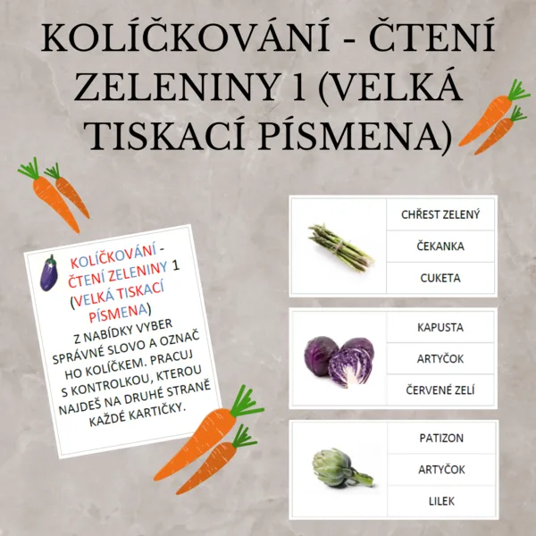kolíčkování - čtení zeleniny 1 (velká tiskací písmena) 1