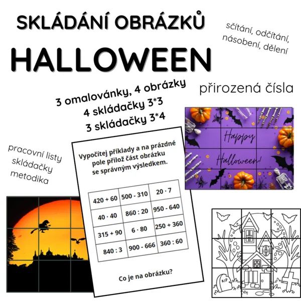Halloweenské skládání obrázků - početní operace přirozená čísla 1