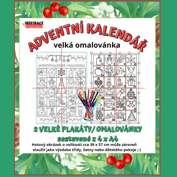 VELKÉ omalovánky / plakát ADVENTNÍ KALENDÁŘ (4xA4) 🎄🖍️ (VELKÁ omalovánka) 1