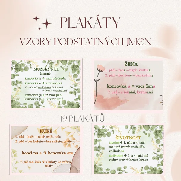 Plakáty vzory podstatných jmen 1