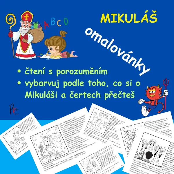 MIKULÁŠ - ČTENÍ S POROZUMĚNÍM S OMALOVÁNKY - Přečti si pozorně a vybarvuj! 1