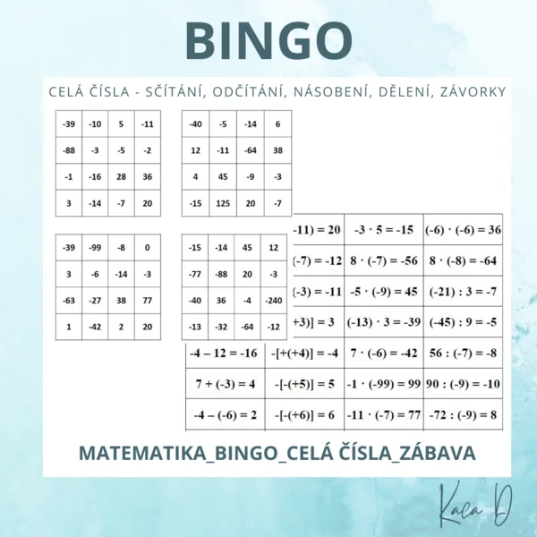 Bingo - celá čísla 1