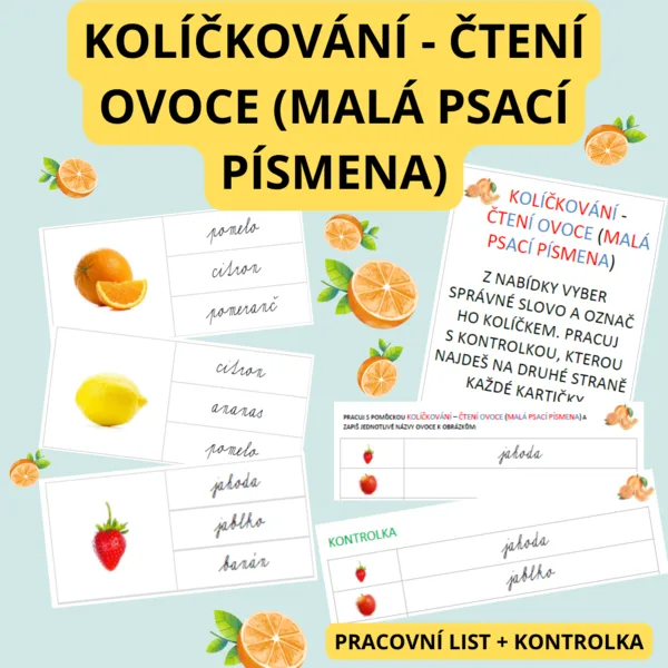 kolíčkování - čtení ovoce (malá psací písmena) 1