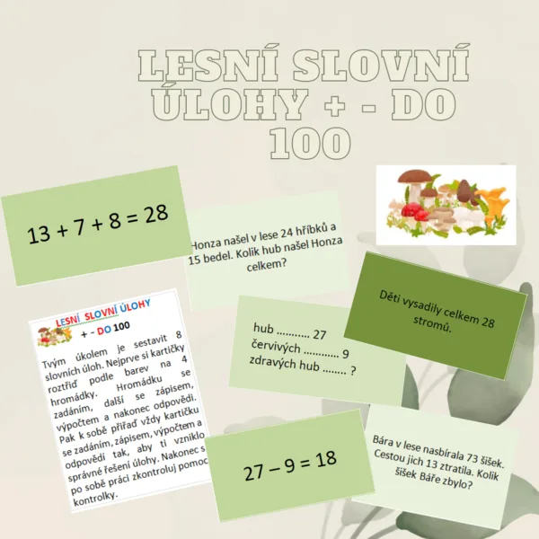 lesní slovní úlohy + - do 100 1