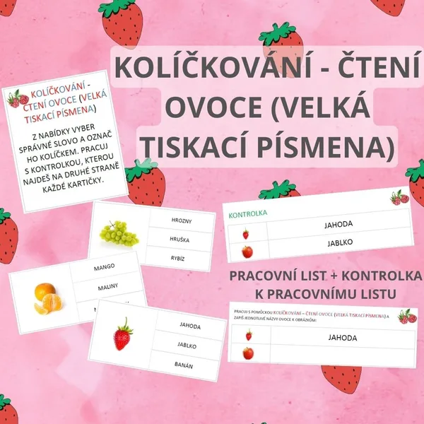 kolíčkování - čtení ovoce (velká tiskací písmena) 1