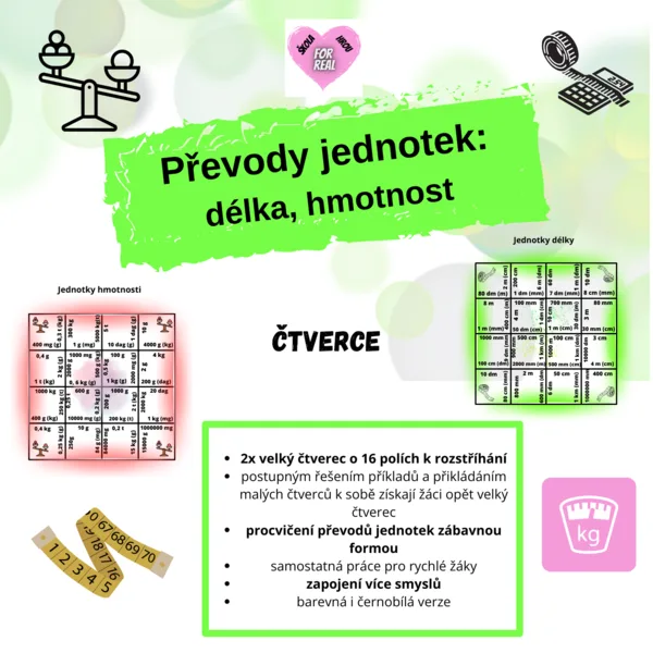 Převody jednotek - délka, hmotnost - ČTVERCE 1