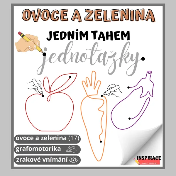 JEDNOTAŽKY Ovoce a Zelenina (grafomotorika) 1